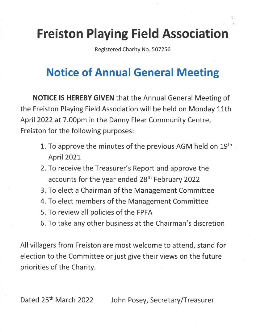 Fpfa notice of general meeting
